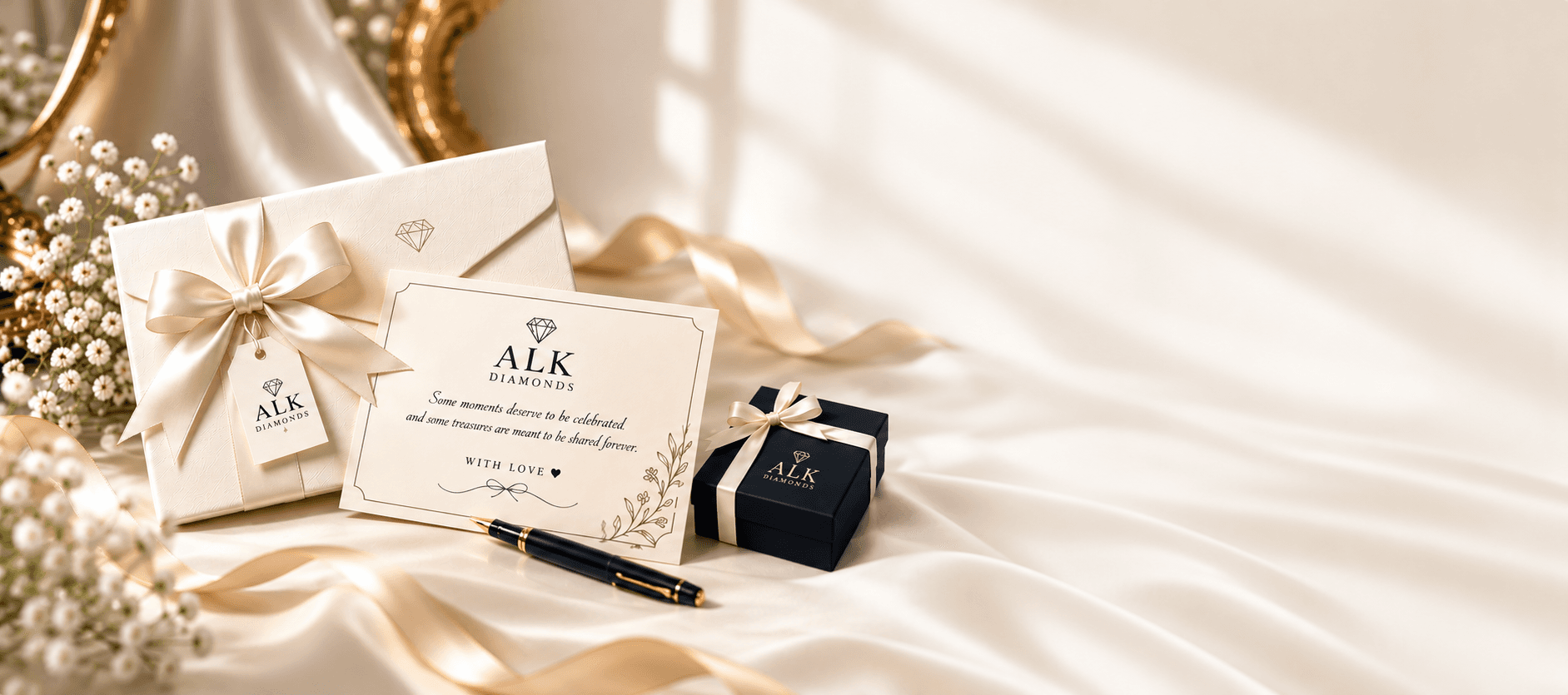 ALK Diamonds gift envelope, card and gift box